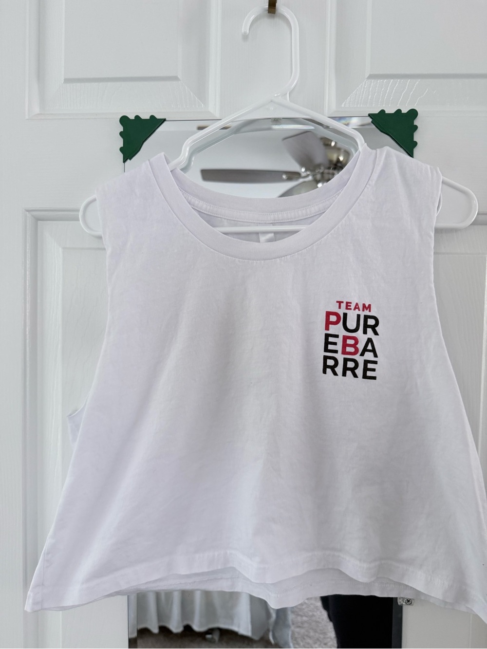 Pure Barre White Cropped Muscle Tank with Red & Black Logo
